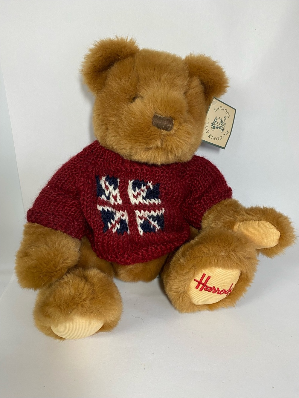 Harrods Brown Teddy Bear in Red Union Jack Sweater